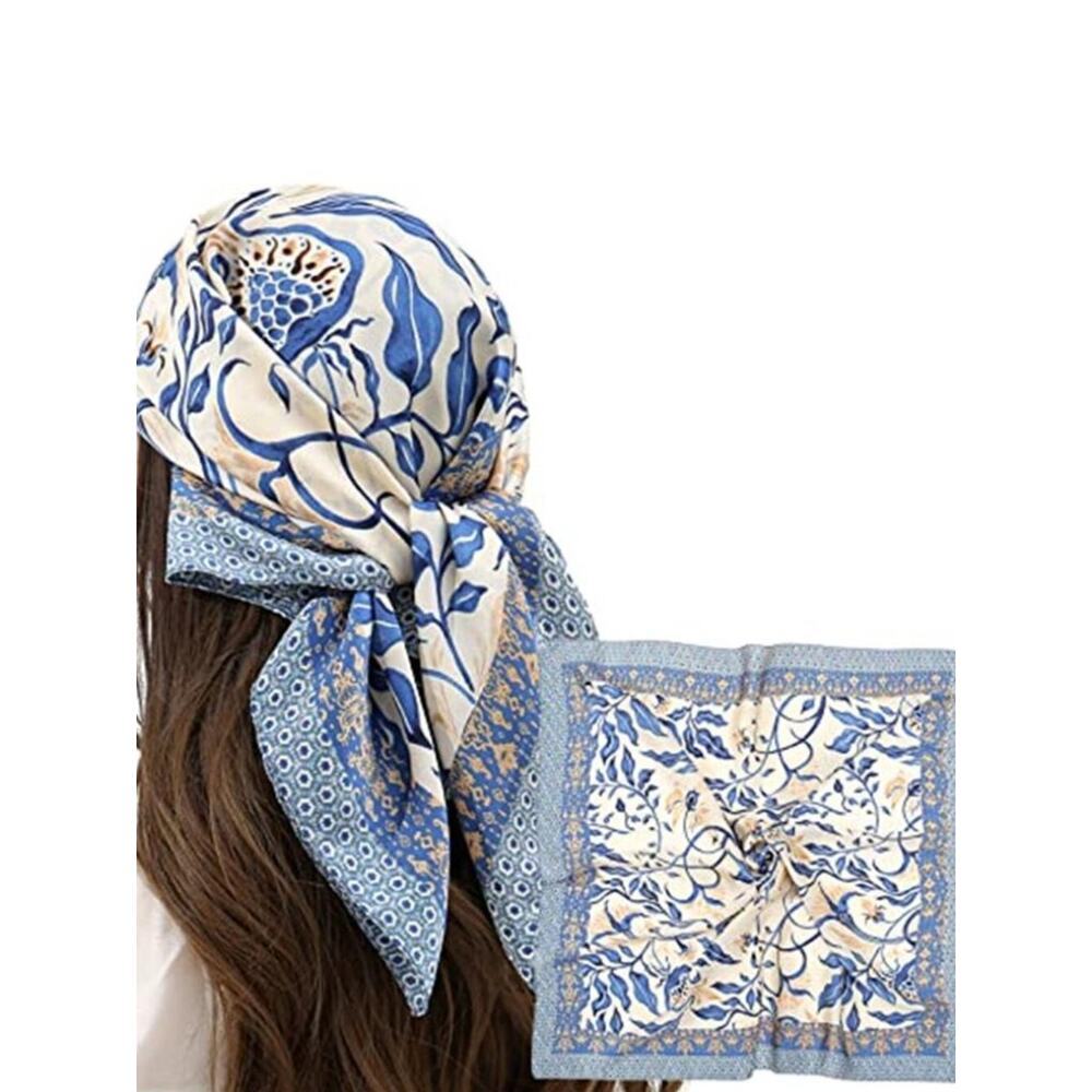 Women Light Blue Head Hair Scarf Like Satin Silk Scarf Sleeping Hair Wrapping
